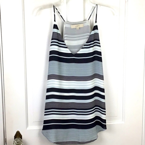 Loft V-Neck Striped sleeveless Blouse Top Size M Black White Career Shell - Picture 1 of 5
